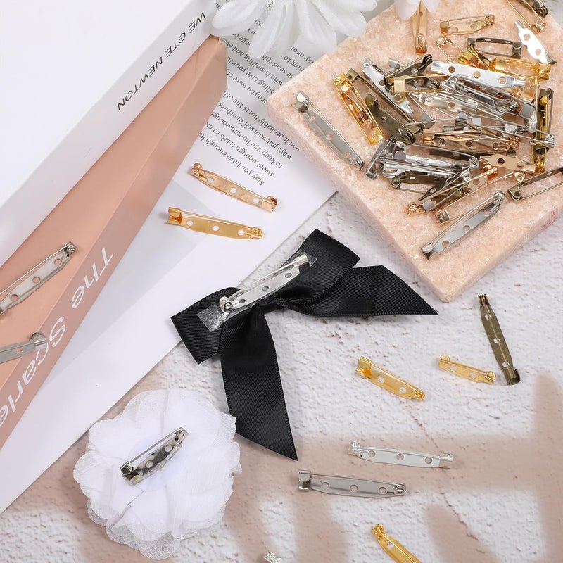 Fyntave 200 Pcs 4 Sizes Brooch Pin Backs for Craft 5 Colors Badge Backs Pins with Holes 20/25/30/35mm Bar Pins Back Safety Clasp with Plastic Box Pin Clasps for Jewelry Making Badges Name Tags DIY Crafts - Image 4